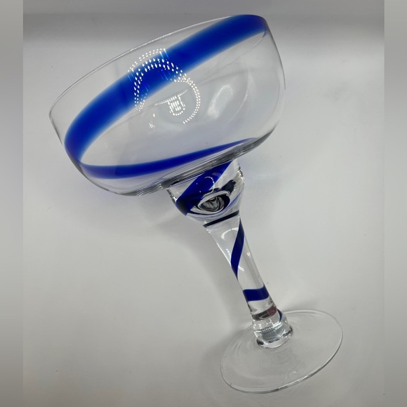Vintage Pier 1 Blue Swirl Margarita Glasses Set of 2 - Picture 3 of 10